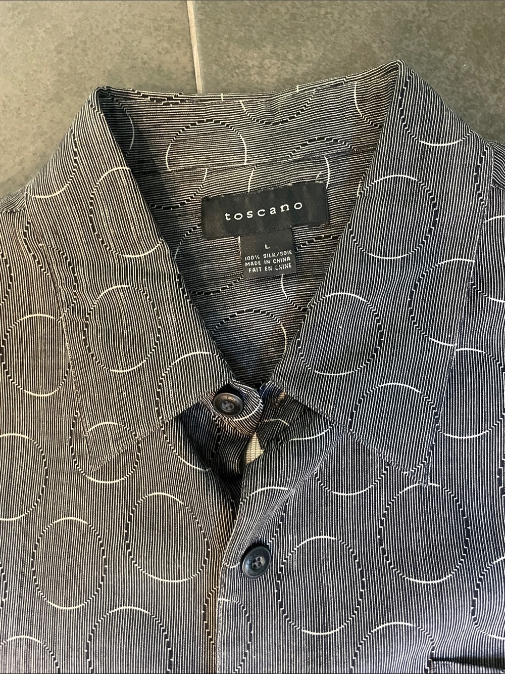 Toscano 100% Silk Men's Short-Sleeve Button-Up Shirt L
